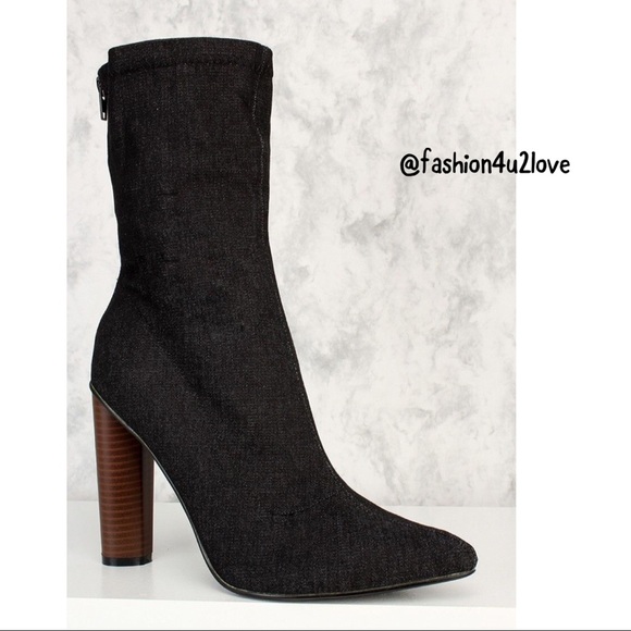 ♥️HOST PICK Denim Mid Calf Wooden Heel Booties. - Picture 5 of 5